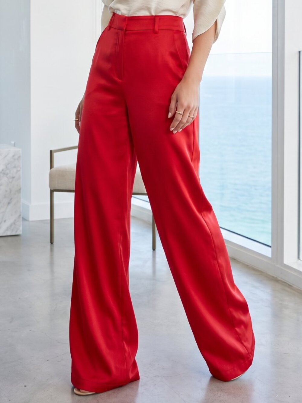 NWT Lulu's Red Satin Wide-Leg Dress Pants M